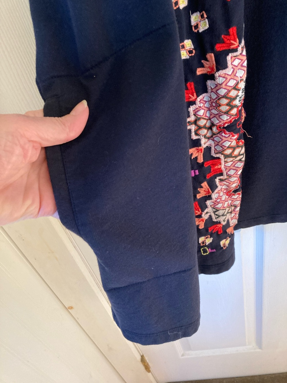 Lucky Brand Navy Cardigan with Multicolor Geometric Embroidery - Picture 7 of 11